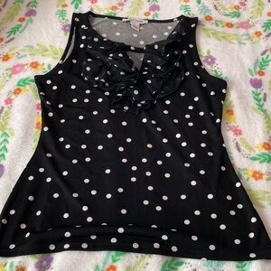 White House black market Black and White Polka Dot Ruffle Top